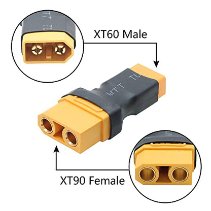 XT90 to XT60 Connector Adapter, Expansion Plug, No Wire Gold Plated Plug | XT90 Female to XT60 Male RC Battery Conversion Plug, Plug and Play, for RC Lipo Battery ESC/Charger - 2Pcs - style: 2Pcs - XT90 Female to XT60 Male Plug