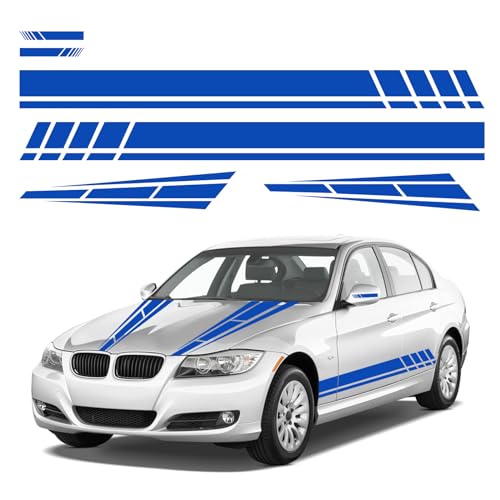 Dickno 6PCS Car Hood Stripe Sticker, Vinyl Auto Body Side Rearview Mirror Decal, Sports Racing Stripe Graphic Decal Stickers, Universal Vehicle Exterior DIY Decoration Accessories (Blue) - color: Blue, 6pcs