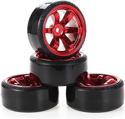 4Pcs 63mm RC Drift Car Tires Hard Tyres Plastic Wheel Rims for 1/10 On-Road Drifting Car for HSP Tamiya HPI Kyosho Spare Parts(Red) - color: Red