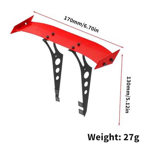 1/10 RC Car Spoiler, Aluminum Alloy Rear Wing, Universal Metal Tail Wing for 1/10 Scale On-Road Drift Racing Car, TT01,TT02,4-TEC, Red