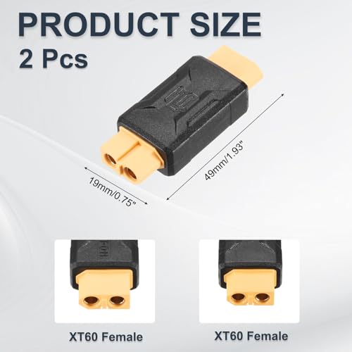 MECCANIXITY 2 Pack XT60 Adapter, XT60 Female to Female Wireless Adapter, XT60 Connectors Wireless for RC Models, FPV Monitor Power, Lipo Battery - style: XT60 Female and XT60 Female