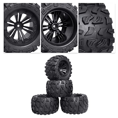 HobbyPark Pre-Glued 2.8" 12mm Hex 1/10 Scale RC Truck Tires and Wheels for Brushless Traxxas Rustler 4x4 VXL Stampede 4x4 2WD Redcat Volcano EPX Pro S30 Blackout XTE Pro(4-Pack)