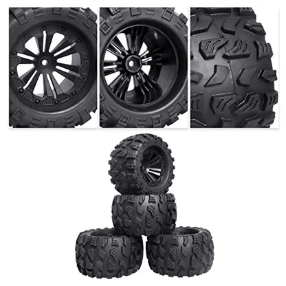 HobbyPark Pre-Glued 2.8" 12mm Hex 1/10 Scale RC Truck Tires and Wheels for Brushless Traxxas Rustler 4x4 VXL Stampede 4x4 2WD Redcat Volcano EPX Pro S30 Blackout XTE Pro(4-Pack)