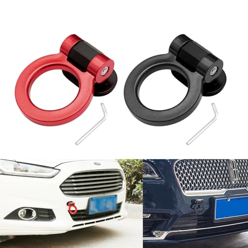 x xotic tech 2pcs JDM Track Racing Style Bumper Trailer Tow Hook Ring Decoration Sticker Universal Fit All Car Truck SUV, Red + Black - color: Red+Black