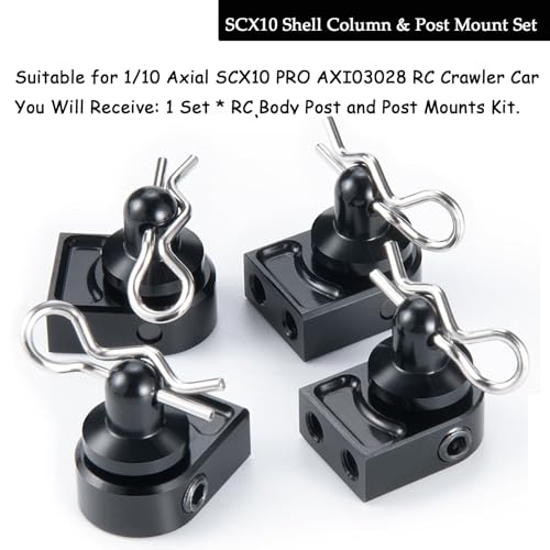 4-Pack RC Body Post Mounts with Clips, Aluminum Alloy | Corrosion-resistant, replaces stock plastic parts, compatible with 1/10 Axial SCX10 PRO AXI03028
