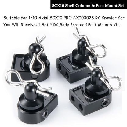 4-Pack RC Body Post Mounts with Clips, Aluminum Alloy | Corrosion-resistant, replaces stock plastic parts, compatible with 1/10 Axial SCX10 PRO AXI03028