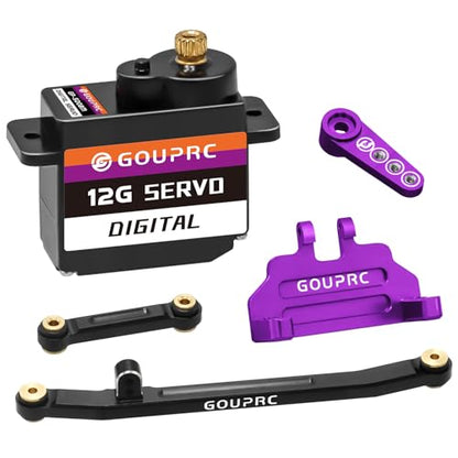 GOUPRC 4.6KG RC Digital Micro Servo of Metal Steel Gear with Servo Mount Bracket & Servo Horn and Steering Linker Kit for Axial SCX24 1/24 RC Car Crawler Upgrade - color: Purple Horn & Linker Kit