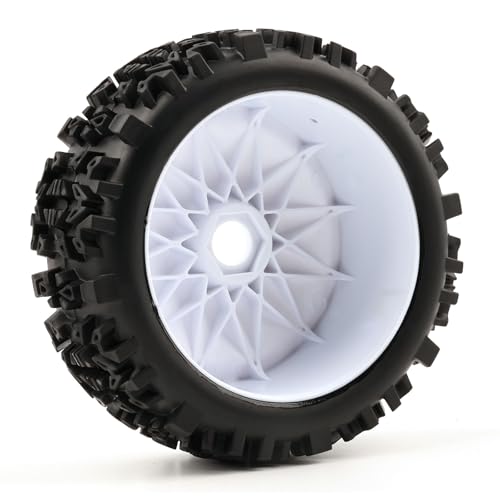 Pre-Glued 1/8 RC Buggy Truggy Tires & Wheels Set 17mm Hex RC Wheels Tires-All-Terrain Deep Tread, Fits Arrma Typhon 3S, Losi TLR 8Ight X/E 2.0 XT/XTE, Traxxas, Team Associated, Redcat, HPI - color: white solid-dish rc wheels