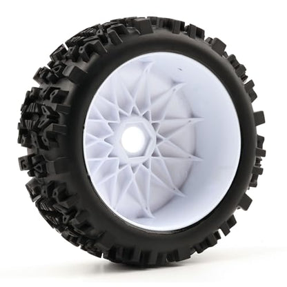 Pre-Glued 1/8 RC Buggy Truggy Tires & Wheels Set 17mm Hex RC Wheels Tires-All-Terrain Deep Tread, Fits Arrma Typhon 3S, Losi TLR 8Ight X/E 2.0 XT/XTE, Traxxas, Team Associated, Redcat, HPI - color: white solid-dish rc wheels