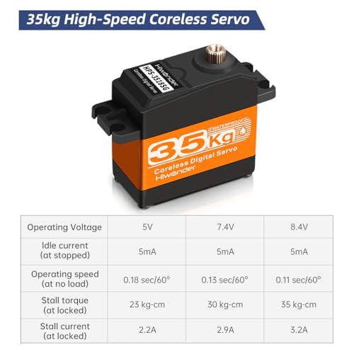 35KG Servo Motor High Torque Coreless Metal Gear Waterproof Digital and Stainless Steel Gear Servo Arduino Servo for Robotic DIY, RC Car, Control Angle 180°