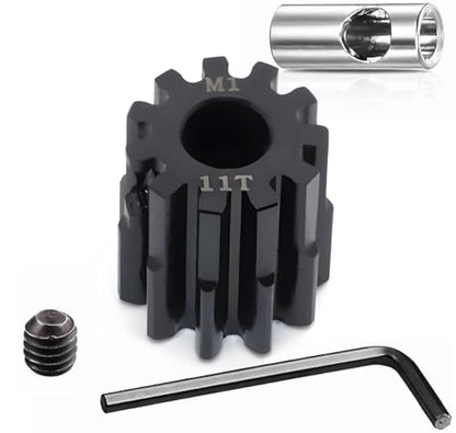 Steel Mod1 5mm Pinion Gear 1PCS,11-28T M1 Pinion Gear Metal Hardened Steel Fit 5mm RC Motor Shaft with 3.175mm Coupler Compatible with 1/5 1/6 1/8 1/10 1/14 RC Brushless Brush Motor (11T) - size: 11T