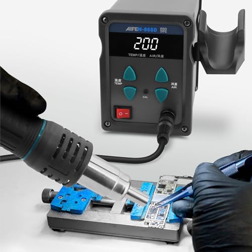 868D Hot Air Rework Station 700W Digital Display High Power with 7 Hot Air Nozzles Adjustable temperature and Air Volume, Automatic Sleep Function
