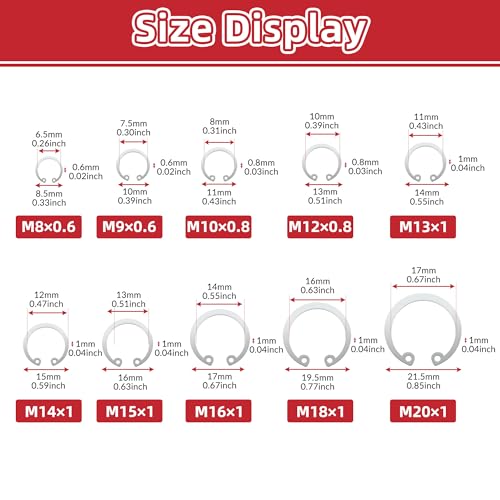 Internal Snap Ring Kit, Metric E-Clip Assortment 315Pcs for Shaft Size M8 M10 M12 M14 M16 M18 M20 | 304 Stainless Steel Retaining Circlips for Grooved Shafts & Studs | AIMUNOK - size: 315pcs-Internal ring (304SS)