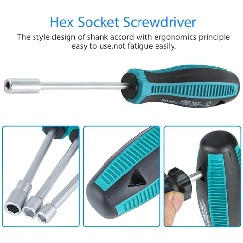 1/2 Inch Non-Magnetic Tip Six Point Hex Nut Driver with 3.7-Inch Round Shaft, Non-Slip Cushion-Grip Handle 2pcs - size: 1/2inch