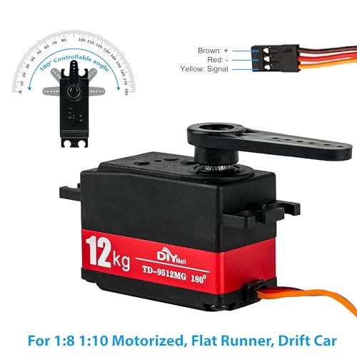 12kg Low Profile Servo 180 TD-9512MG RC Digital Servo Waterproof Full Metal Gear High Speed for 1/8 1/10 RC Car Helicopter Tail Robot (Ordinary) - size: Semi-metal 180°