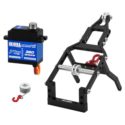 INJORA Tow Truck Crane Kit & 7KG INJS2065-360 Winch Servo for 1/24 SCX24(Black - color: Black