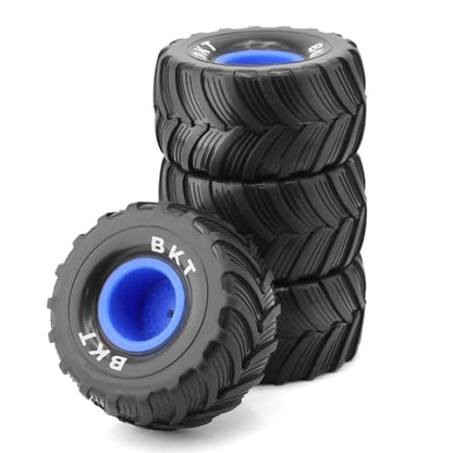 1/18 RC Monster Truck Tires and Hard Plastic Wheels Rims 12mm Hex 1/10 Rubber Buggy Off Road Tyres OD 100mm for 1/16 1/12 1/14 Scale Truck Car Traxxas E-REVO HSP HPI Tamiya Losi 4PCS (Bule) - color: Bule