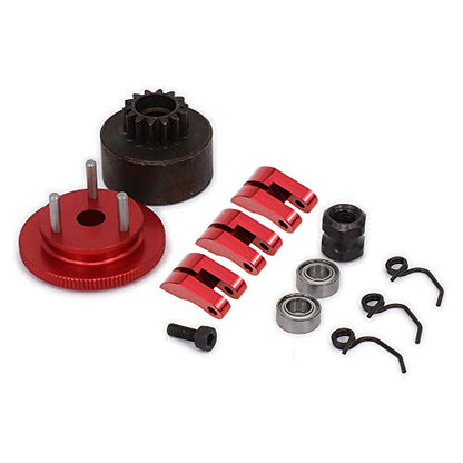 Clutch Bell Shoes Bearing 14T Gear Flywheel Assembly Kit Set Springs Cone Engine Nut for 1/8 RC Hobby Model Nitro Car HPI HSP Traxxas Axial Himoto (Red)
