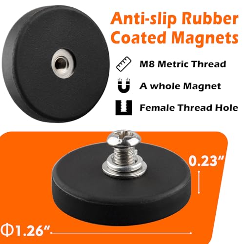 MUTUACTOR 4PCS Neodymium Rubber Coated Magnets,Non-Scratch Rubber Earth Magnets with M4 Female Threaded Studs,24lbs Anti-Slip Magnetic Mount Magnet for LED Lighting Camera Holding Radar Equipments - style: 24lbs M4 Female 4pcs rubber coating
