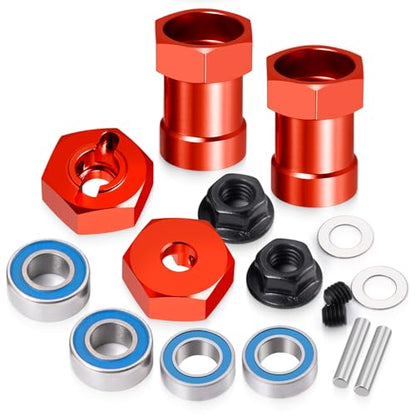 Aluminum Alloy Wheel Hex Hubs Adapter 12mm RC Hex Combiner, Red | With Bearing, For 1/10 Tamiya DT03T RC Car, Upgrade Accessories - color: Red