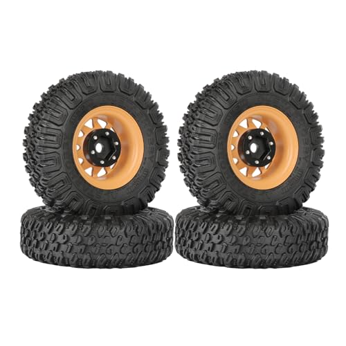 4PCS RC Car 1.55 Inch Tyres Aluminum Alloy Metal Beadlock Wheel Rim and Rubber Tires for 1/10 RC Crawler Car for Axial AX90069 D90 TF2 Tamiya CC01 LC70 MST JIMNY(85mm-10Holes Yellow) - color: 85mm-10Holes Yellow
