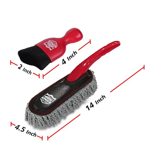 Car Interior Detailing Kit - 2 Red Dusters, Brush | Electrostatic sweep for dash. Cleans vents & narrow gaps scratch-free. Perfect auto care gift box for vehicles. - color: Red