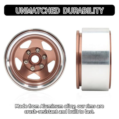 1.9 Beadlock Wheels, 4pcs Brown | Aluminum RC Rims Hub with Positive Offset 12mm Hex for 1/10 RC Crawler Axial SCX10 II III 90046 AXI03007 Traxxas TRX4 TRX6 - color: Five Models-brown