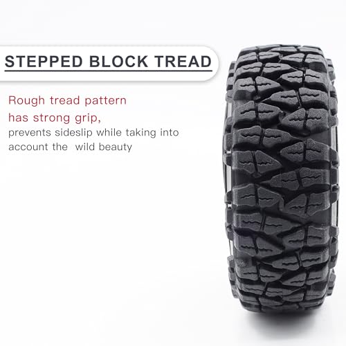 1.0 Tires 60*22mm Tires & Silicone Rubber Inserts for 1/18 1/24 RC Crawler | Soft Drift Tires for RC Crawler Axial SCX24 FMS FCX24 RC Crawler Car,Replacement Wheels,Durable Rubber,Ready to Install