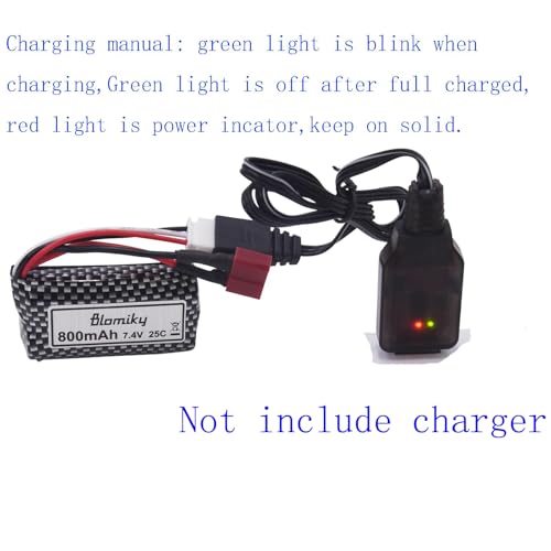 Blomiky 2 Pack 7.4V 800mAh 2S Li-ion 15C Battery with T Plug and USB Cable Compatible with BEZGAR 5 HM162 HM161 and 9145 1:20 Remote Control Truck RC Cars HBX X03 RC Boat / 9135 Pro Battery T 2
