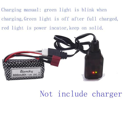 Blomiky 2 Pack 7.4V 800mAh 2S Li-ion 15C Battery with T Plug and USB Cable Compatible with BEZGAR 5 HM162 HM161 and 9145 1:20 Remote Control Truck RC Cars HBX X03 RC Boat / 9135 Pro Battery T 2