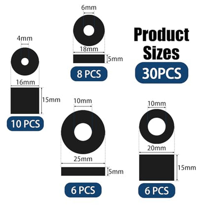 REDANHA 30 PCS Rubber Spacer 4 Sizes Black Non-Slip Thick Grommets Vibration Isolation Round Rubber Flat Washers - size: 4 Sizes, style: Different size