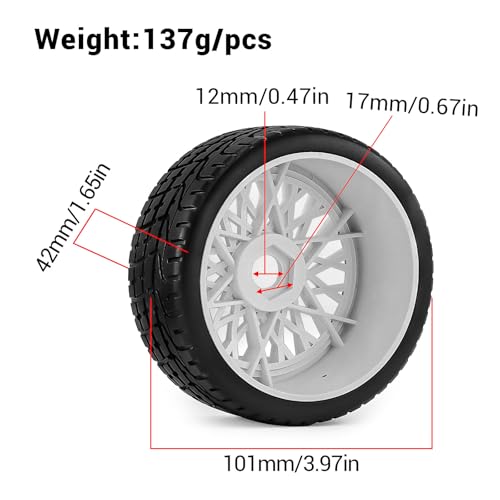 4PCS RC Highway Off-Road Truck Wheels & Tires - Compatible with 1/8 Typhon 6S BLX, 1/7 Infraction 6S BLX/Limitless - Foam Insert Plastic Rims （4 Small ） (White（4pcs）) - color: White（4pcs）