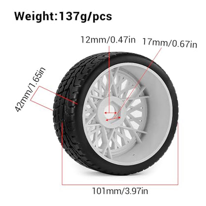 4PCS RC Highway Off-Road Truck Wheels & Tires - Compatible with 1/8 Typhon 6S BLX, 1/7 Infraction 6S BLX/Limitless - Foam Insert Plastic Rims （4 Small ） (White（4pcs）) - color: White（4pcs）