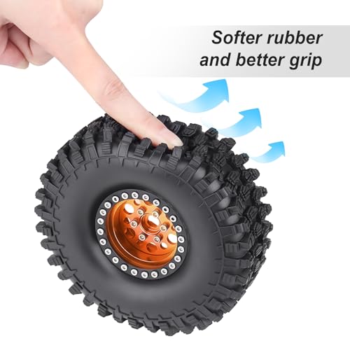 HobbyPark 120mm / 4.72inch 1.9 Crawler Tires and 1.9 Beadlock Wheels Set Foam Inserts for Axial SCX10 II III Traxxas TRX-4 Redcat Gen8 Gen7 Upgrades Replacement Parts (4-Pack) (Orange&Black) - color: Orange&black