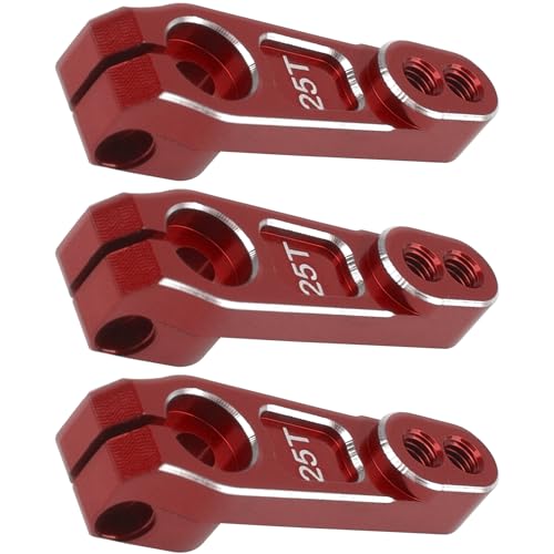 ShareGoo 3Pcs Metal 25T Servo Horn 25 Teeth Steering Servo Arm M3 Threads Compatible with Futaba Savox Power HD HSP Servos Motor Fit for 1/8 1/10 RC Off Road Crawler Drift Car Boat (Red) - color: Red