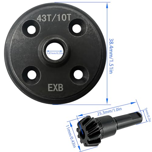 RC Differential Gear Set 43T/10T, Steel Ring & Pinion Gears, EXB-Style Differential Replacement