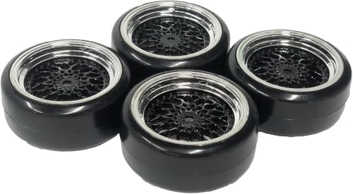 1/10 Drift Wheels Tires Set,AMZSTAR 4PCS 63mm RC Hard Tyre with Plastic Wheel Rims 12mm Hex for 1/10 RC On Road Racing Touring Drifting Car for Tamiya TT01 HSP HPI Kyosho (Black Silver,Offset:9mm) - color: Black Silver,offset:9mm