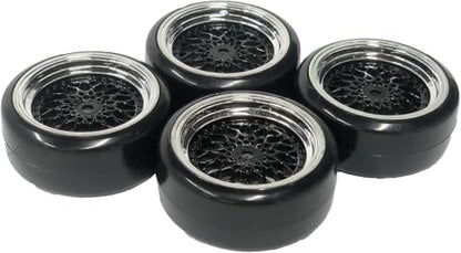 1/10 Drift Wheels Tires Set,AMZSTAR 4PCS 63mm RC Hard Tyre with Plastic Wheel Rims 12mm Hex for 1/10 RC On Road Racing Touring Drifting Car for Tamiya TT01 HSP HPI Kyosho (Black Silver,Offset:9mm) - color: Black Silver,offset:9mm