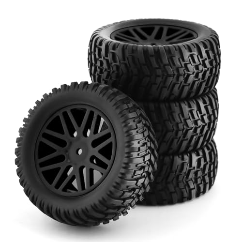 1/10 RC Off Road Tires And Wheels 12mm Hex Rubber Short Course Truck Tyres With Foam Insert For 1:10 Scale Buggy Car ARRMA Traxxas Wltoys 144001 Losi HSP 94107 94170 94155 94177 4PCS (Black) - color: Black