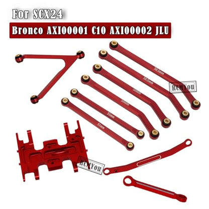 RC Upgrades Part High Clearance Chassis Links & Skid Plate & Steering Rod Tie Links for 1/24 SCX24 Bronco AXI00001 C10 AXI00002 JLU 1/24 RC Crawler（Red）