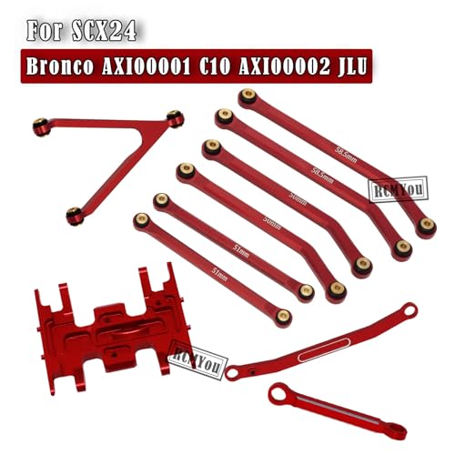 RC Upgrades Part High Clearance Chassis Links & Skid Plate & Steering Rod Tie Links for 1/24 SCX24 Bronco AXI00001 C10 AXI00002 JLU 1/24 RC Crawler（Red）