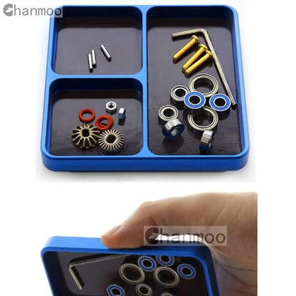 Aluminium RC Screw Tray Nuts Storage Tools with Magnetic Pad and 17mm Hex Wheels Wrench & Small Cross Hex Wrench Sleeve Repair Set Kit for 1/8 1/10 Car HSP HPI Axial Airplane Boat (Sky Blue) - color: Sky Blue