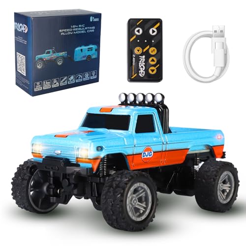 Mini RC Truck,1:64 Scale Monster Truck Remote Control Car with Lights, 2.4Ghz Remote Control RC Car and Trailer, Speed and Steering Adjustable (Blue-A) - color: Blue-a