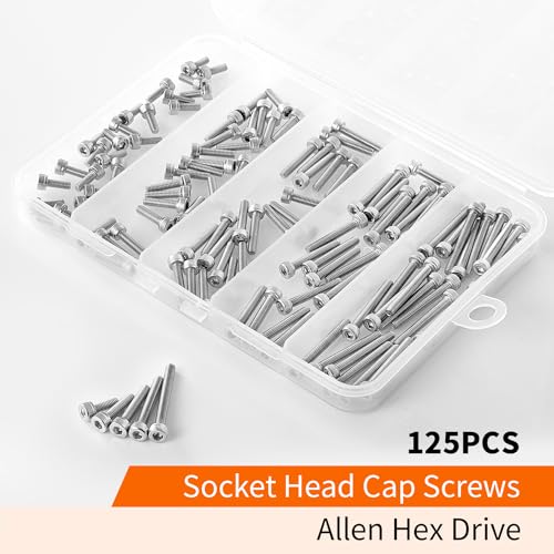M3 x 8mm 12mm 16mm 20mm 25mm Hex Socket Head Cap Screws Bolts, 304 Stainless Steel, Metric Machine Fully Threaded, Bright Finish, Allen Hex Drive, Assortment Kit 125PCS - size: M3 x 8/12/16/20/25mm (125PCS)