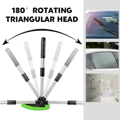 Windshield Cleaner Tool, Windshield Cleaning Tool, Car Window Detailing Cleaning Kit with Extendable Handle and Reusable Microfiber Pads, Auto Glass Wiper Brush for Car Office Home (Green) - color: Green