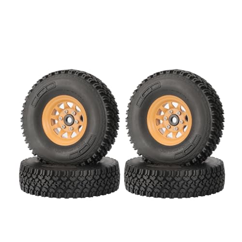 4PCS 1.55 Inch Beadlock Metal Wheel Rim and Rubber Tires Set for 1/10 RC Rock Crawler Car for Axial AX90069 D90 TF2 Tamiya CC01 LC70(90mm-10Holes Yellow) - color: 90mm-10holes Yellow