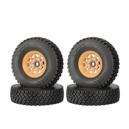 4PCS 1.55 Inch Beadlock Metal Wheel Rim and Rubber Tires Set for 1/10 RC Rock Crawler Car for Axial AX90069 D90 TF2 Tamiya CC01 LC70(90mm-10Holes Yellow) - color: 90mm-10holes Yellow