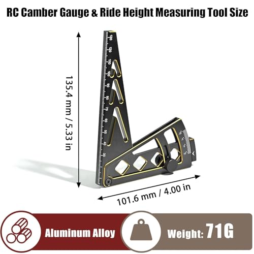 Ride Height Gauge RC Car Camber Gauge Adjustable RC Car Wheel Rim Measuring Tool Ruler, CNC-Machined Aluminum Alloy Height Camber for Traxxas Arrma Losi Axial HPI Redcat Racing 1/10 1/8 1/7 Sca Golden - color: Gold