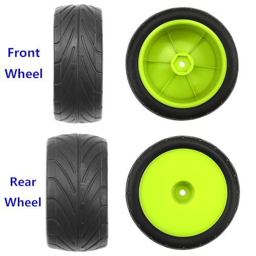 4Pack ShareGoo RC 85mm/3.34" Rubber Tires Front Rear Tyres 12mm Hex Wheel Compatible with Redcat HPI HSP Kyosho 1/10 RC Off-Road Car Buggy (Green) - color: Green