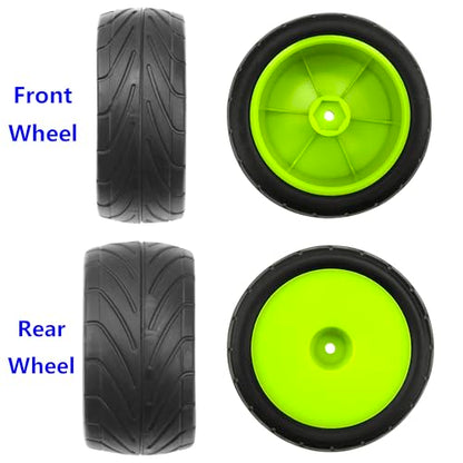 4Pack ShareGoo RC 85mm/3.34" Rubber Tires Front Rear Tyres 12mm Hex Wheel Compatible with Redcat HPI HSP Kyosho 1/10 RC Off-Road Car Buggy (Green) - color: Green